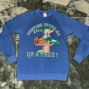 Vintage Jerzees Hunting Drives Me Up A Tree Sweatshirt M 38-40 Blue Graphic